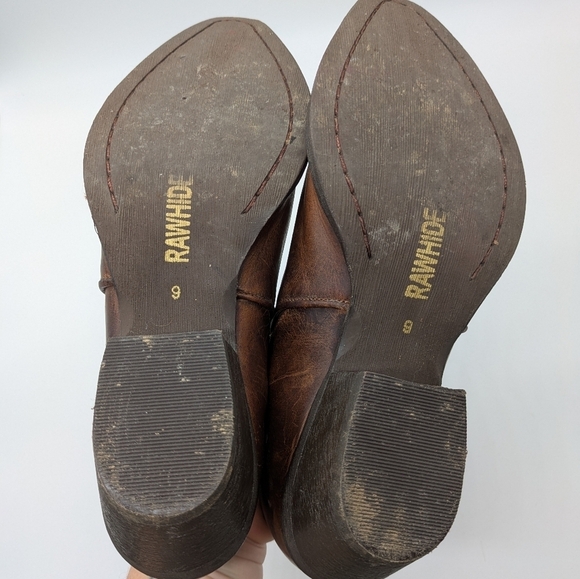 Rawhide by Abilene brown distressed leather point toe country ankle boot 9 - Picture 8 of 10